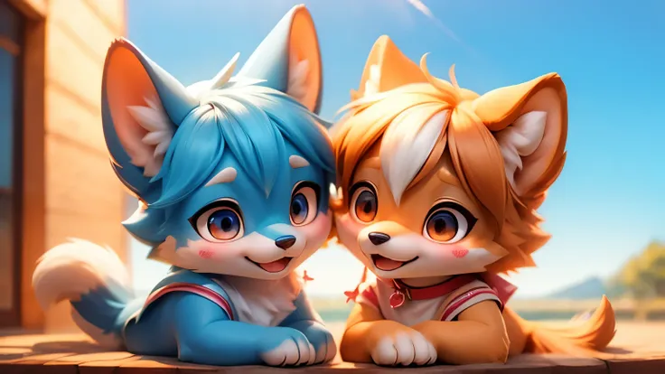 Blue Sky、Dog couple、Get inside the heart symbol