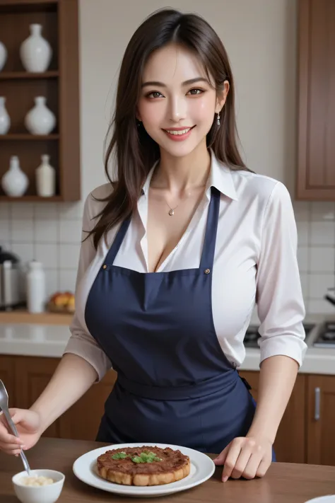  score_9, score_8_up, score_7_up, Highest Image Quality、 high resolution、masterpiece、Realistic Pictures、 pictures realistic、 1 Japan Woman、Office Lady Standing、An office lady is standing、Dinner table 、dining room at home、smile、staring at the viewer, cookin...