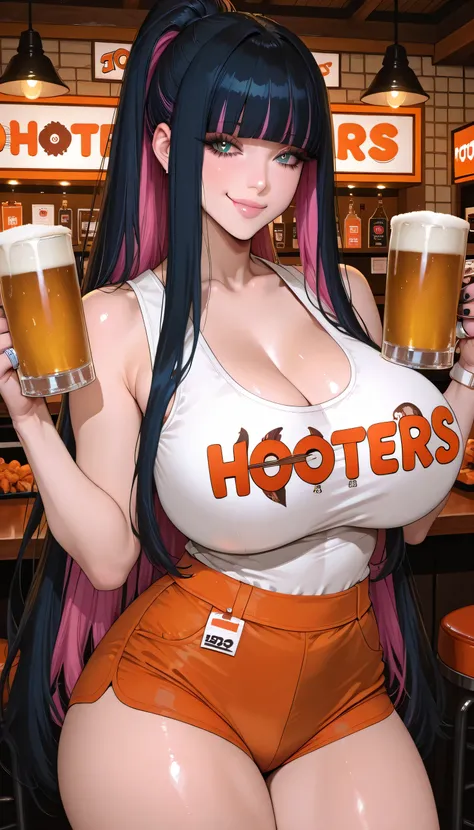 score_9, score_8_up, score_7_up,amazing quality,source_anime,morimee_style,highly detailed,shiny skin,sharp face,clear eyes,two-tone_hair,colored inner hair,5'57"_woman,adult woman,25 years old,stocking \(psg\),beautiful detailed blue_eyes,[gigantic_breast...