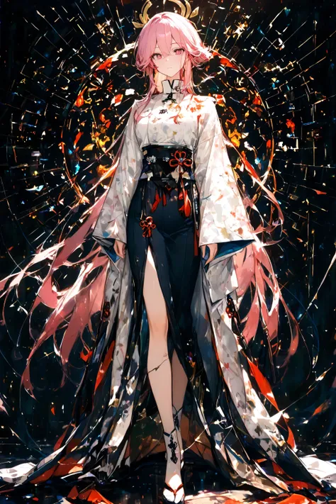 a detailed anime-style character , human, standing, full body, front view ,high quality, detailed eyes, intricate details,soft lighting, sharp focus, semi real,8k, anime character, vibrant colours , delicate features,detailed eyes, contemplative pose, head...