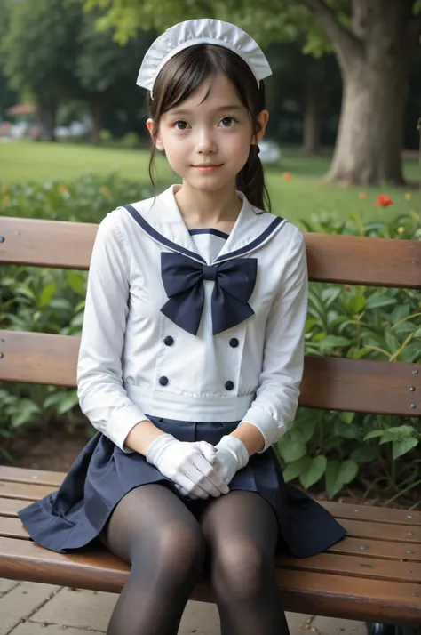 score_9, score_8_up , score_7_up , Realistic, Picture, detailed face and eyes, detailed skin,Cute Girl,long sleeve sailor suit cosplay visible when closed ,  maid cap ,white gloves, navy knee-length skirt visible when closed,20 years old,Cute Girl, masterp...