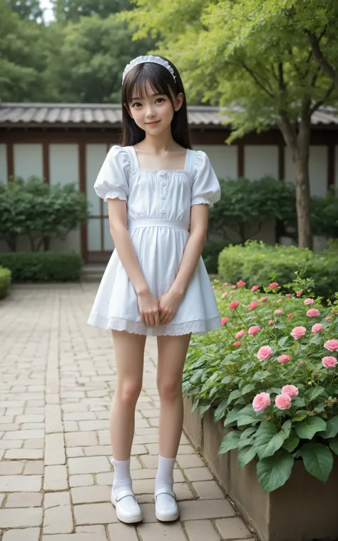 (1 cute young girl)、maids,Look at the audience,(skinny:1.5),(younger:1.5),(toddler wearing top_body:1.5),(braids:0.3),(Bang Hair:0.3),(twin tails:0.3),(ponytail:0.3),(long hair:0.3),(BIG BREASTS:0.92),slouching forward,slouching forward,Japanese,(smile:0.7...
