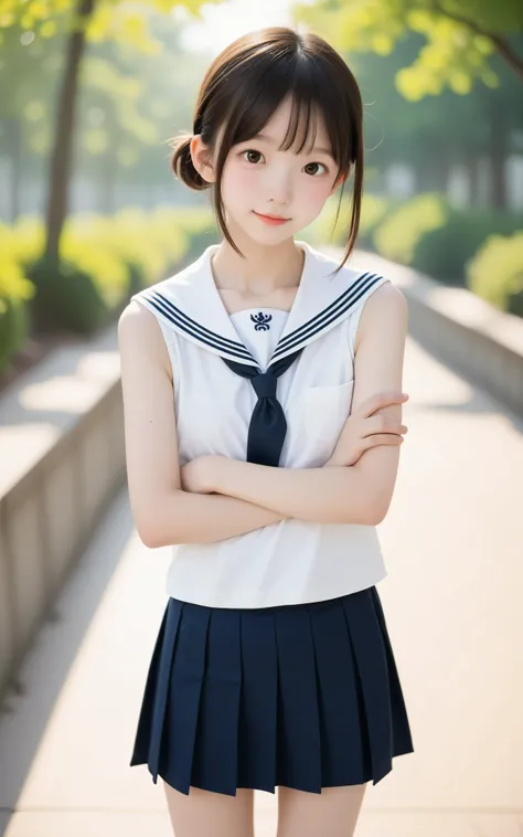 ( photo  author：mr. nomi:1.5),( white skin:1.5),Cute Girl,n current  ,Slender,thin body,かわいいyounger女の子,skinny,score_7_ up,score_8_ up,score_9,small breasted,uniform,toddler wearing top_body,sunlight,Japanese,short,short hair,  thin shoulders,thin arm,young...
