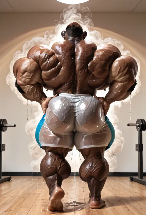 (((by 00b00b43, by morph, by w0lfc0nf))), (((Huge Adult Male Muscular Bara Human Dark Vietnamese Man:1.5))), (((Solo:2))), (((Position(he is facing away, he is showing his back, both hands are on his hip, standing)))) (((looking at you, extreme low-angle s...