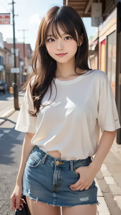 Photorealistic-style realism illustration. 
a 18 years old japanese girl. 
very long silky hair. her hair is black colored. low ponytail under her chin.  her eyes are slanted up. she has dark brown eyes. her eyes are natural small size. she has a pretty sm...