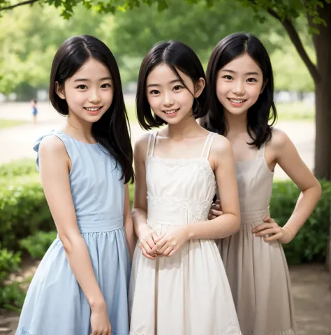 2 cute girls,((Highest Quality)),park where the nipples are almost visible,((Photo Quality)),(Slim:1.5),(detail),Tiny Chest,narrow shoulder width,perfect face,Tank Dress ,ruffle dress,(skinny:1.3),(smile:0.5)