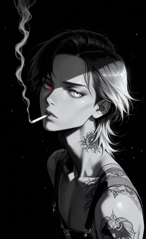 (a masterpiece:1.3, 8k:1.3, Highest quality:1.3, Detail:1.3, High resolution:1.3, digital painting, ultra detailed, view from above), (highly detailed eyes and face, Details are clear, upper body), (anime style, dark fantasy, male focus, the emphasis on th...