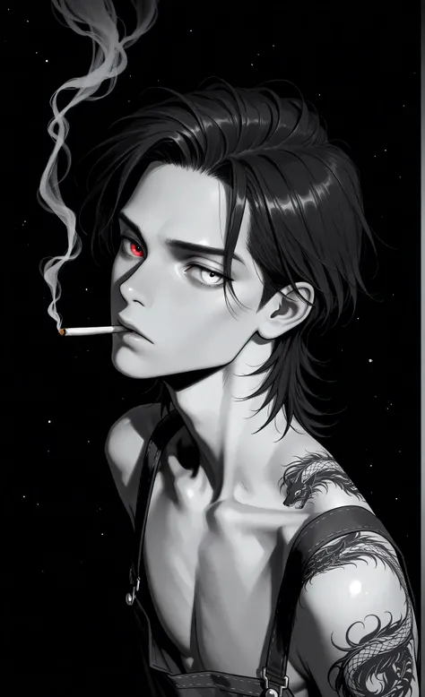 (a masterpiece:1.3, 8k:1.3, Highest quality:1.3, Detail:1.3, High resolution:1.3, digital painting, ultra detailed, view from above), (highly detailed eyes and face, Details are clear, upper body), (anime style, dark fantasy, male focus, the emphasis on th...