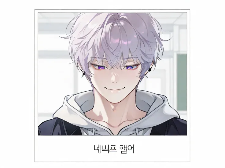 1 boy, Solo, simple white background, bust, Light blue fluffy hairstyle, male, short hair, purple eyes, Short, thin eyebrows, detail the corner of the eye, high quality, front, Elegant and cute vibe, Subtle smile with raised lips, Completion , human body ...