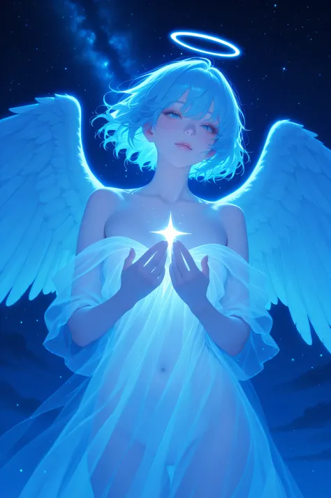 expressive eyes that convey sadness and hope. angels in an ethereal and melancholy scene, Delicate neutral face, the surrounding scene is mystical twilight, long, fluttering hair. Her big, the majestic wings are clearly damaged, as if the feather is broken...