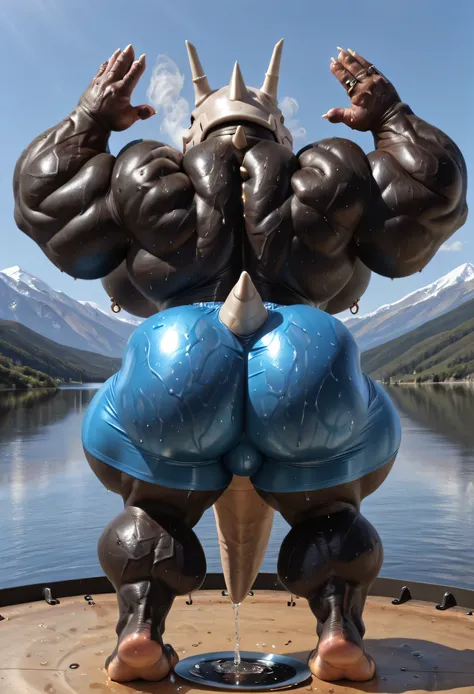 (((by 00b00b43, by morph, by w0lfc0nf))), (((Huge Adult Male muscular bara Furry Dinosaurian Anthro Aggron Triceratops Dinosaur:1.5, Aggron from Pokémon, Pokémon Aggron))), (((Solo:2))), (((Position(facing away, back view position:1.5, both hands are on hi...