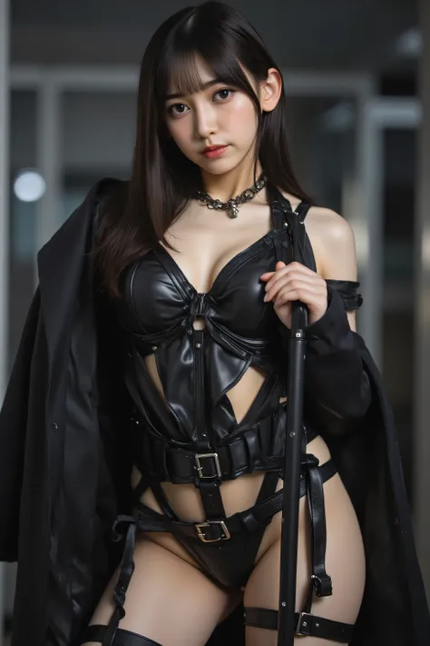 (((Future Police Station:2.0))),(((HR Gigger Cyberpunk Vibe:2.0))),A woman,(cute face:1.5),(Beautiful well-balanced face :1.7),((long hair:2.0)),(dark haired:1.5),(beautiful eyes:1.3),20 year old Japanese woman,Beautiful Slender Body,((model body type:2.0)...