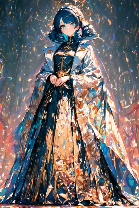 a detailed anime-style character , human, standing, full body, front view ,high quality,cyan theme detailed eyes, intricate details,soft lighting, sharp focus, semi real,8k, anime character, vibrant colours , delicate features,detailed eyes, contemplative ...