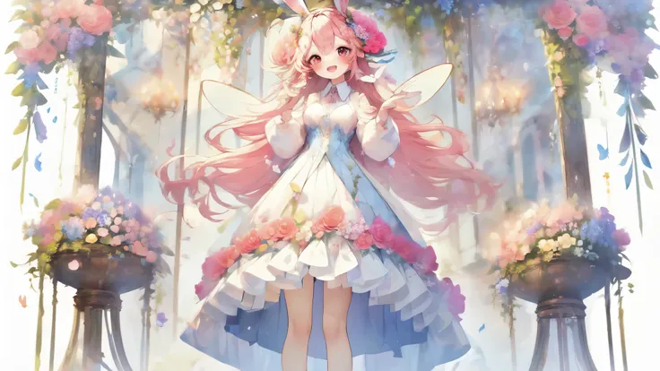 (8k,ultra highres:high-definition images,Highest Quality, Super Detailed:1.5), 8k,(one girl), (Bunny Eared Elf Girl:1.5),Platinum Blonde Hair, very long hair, round eyes,(bunny ears grow:1.5), (red beautiful eyes:1.5), Full Body, small breasts,(Beautiful V...