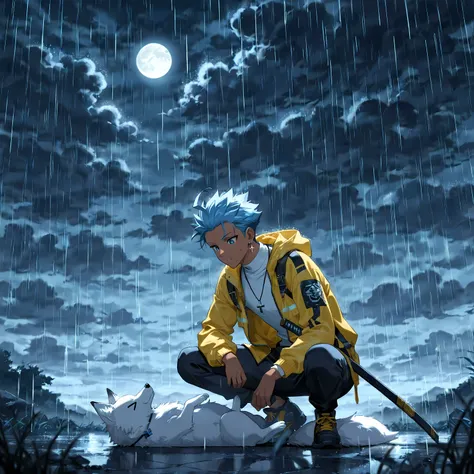 <lora:TrendCraft_The_Peoples_Style_Detailer-v2.4I-5_18_2025-Illustrious:0.2> <lora:flatline_v2_-_Illus_x_Niji:0.6>, masterpiece , best quality , 1male , adult , male focus , masculine , dark skin , solo , short wavy spiked hair with ahoge , medium length i...