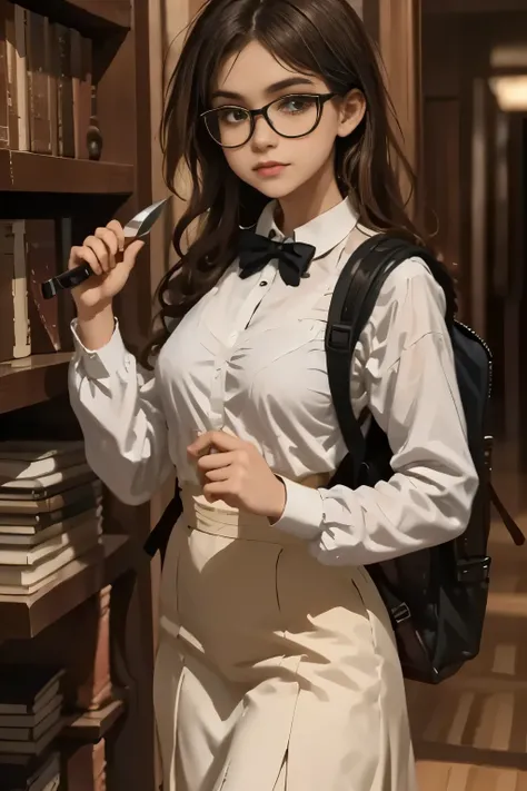 The class queen, impeccable in her glasses, her books neatly stacked, and her hand raised. On her backpack, a small, stylized graffiti in the shape of a hand holding a knife reveals her secret life as a Model Delinquent Student. A top student by day, a str...