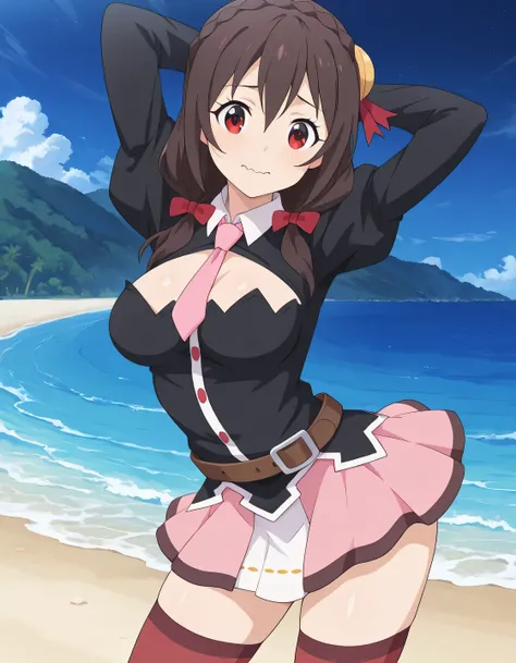 Yunyun-Liver020,
outfit 1, outfit1
red eyes, brown hair, pink necktie, red thighhighs, long hair, black shirt, large breasts, pink skirt, white skirt, brown hair, black hair, long sleeves, hair ornament, red eyes, thighhighs, bow, ribbon, hair between eyes...