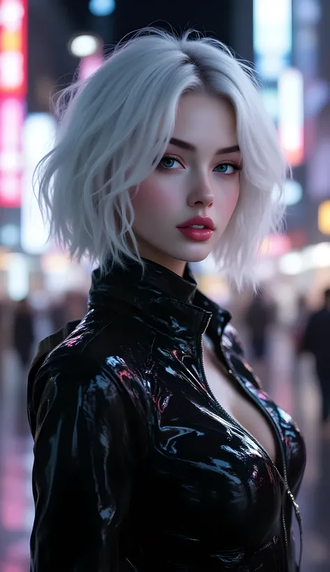 (masterpiece, ultra-detailed, photorealistic, cinematic rim lighting),
standard Sally, adult woman in her 20s,
short fluffy silver-white bob, slightly tousled, natural volume,
realistic porcelain PVC-like glowing skin, flawless and sculptural, subtle bluis...