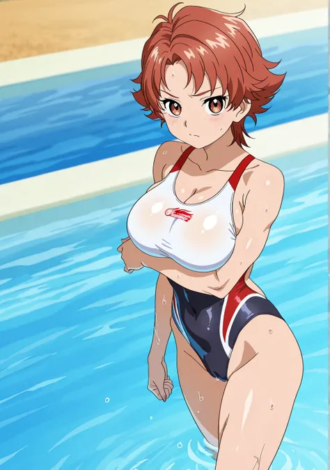 score 9 、score 8 up、score 7 up、source anime、傑作、best quality、best resolution、best image quality、anime coloring、animescreencap、anime screenshot、1girl、natsuki rin、short red hair、short brown hair、brown eyes、flipped hair、spiked hair、solo、anime girl is wearing a...