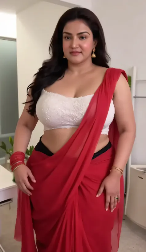 INDIAN MARRIED DESI BHABHI BRIDE , WET , BBW Full wet body picture , wet BBW Fat ass curvy milf woman IS LIFTING HER wet SAREE UP and showing her big curvy big ass in Tiny Black Thong Panty and sexy sleeveless White blouse in many red bangles , earings , l...