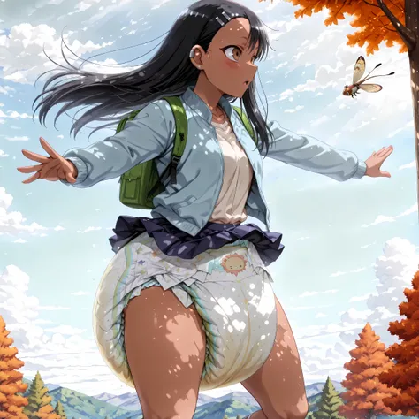 (side view:1.3), (closed-up:1.2, from above, cowboy shot:1.2), autumn, fall, at noon, outdoors, in the Road, anatomically correct, (4 fingers, (1 thumb)), solo, 1 woman, midair, turning the body to the left, (looking at viewer:1.2), unconscious, (open mout...