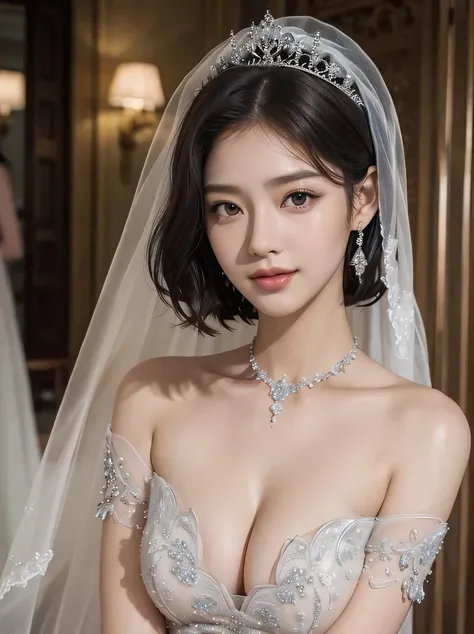 ((masterpiece、Highest Quality、very detailed、high resolution、photo realistic、 Clear Focus))、Original photo、Cinematic Lighting、natural texture、Rich color 、Portrait of a stunningly beautiful woman、cowboy shot from above、Focus from chest up 、brown eyes、Smile、v...