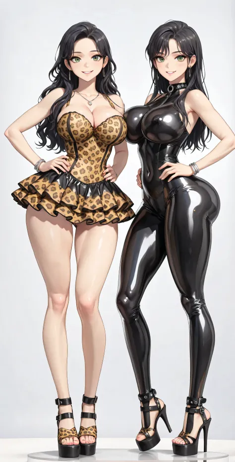 high definition, 4k, Of course. (((a))) Nymphomaniac and very horny MILF babe, ((( CHA HYE-YEON.))) smile. (((Alone.))) (gray background). Leopard print corset:1.5. shiny metallic. sleeveless, sweetheart neckline, bare shoulders, clavicles. (((Ruffle ski...