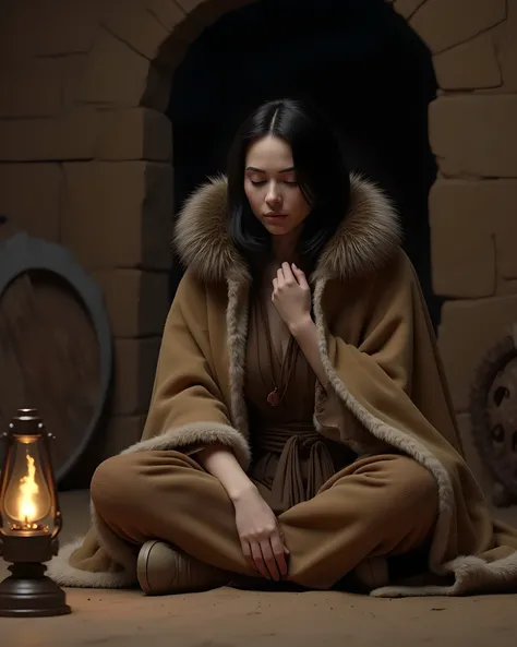 Ancient age era,(prehistoric age era:1.6), ((Realistic cinematography best cinematic angle depth intense details of realistically beautiful inside mud brick house scenery)),,(focusing on a closeup depiction:primitive boredom gesture of beauty iraq female s...