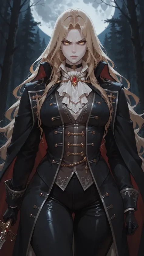 1girl, solo, beautiful girl, UHD, masterpiece, (anatomically correct), super detail, high details, high quality, best quality, HD, 8k
Alucard_\(Castlevania\),
alucard_castlevania, vampire girl
long hair, yellow eyes, pale skin, black cape, white ascot, bl...