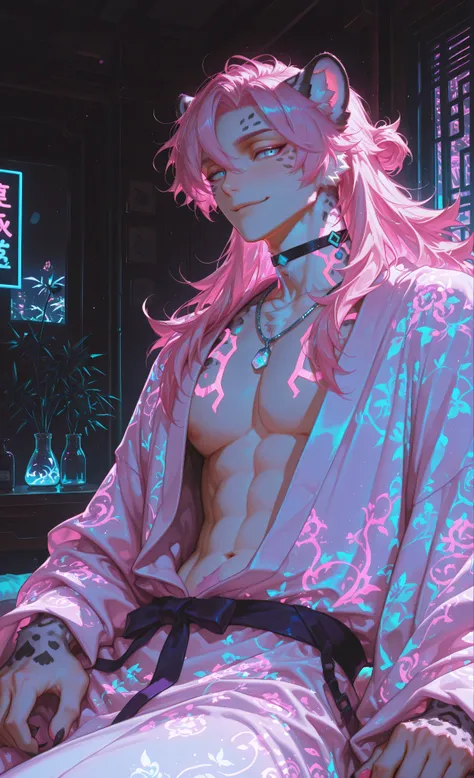 (neon aesthetic, neon colors, glowing, glow effect, vibrant colors, high contrast, fluorescent, luminescence, light effects, chromatic lighting, colorful lighting, bright outlines, neon lineart, dark background, digital art, kemonomimi_mode, animal_ears, n...