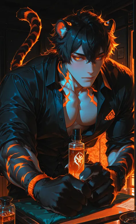 (neon aesthetic, neon colors, glowing, glow effect, vibrant colors, high contrast, fluorescent, luminescence, light effects, chromatic lighting, colorful lighting, bright outlines, neon lineart, dark background, digital art, kemonomimi_mode, animal_ears, n...