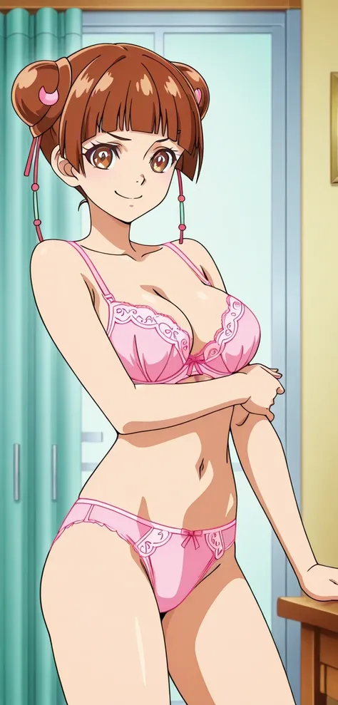 score 9、score 8 up、score 7 up、source anime、傑作、best quality、best resolution、best image quality、anime coloring、1girl、Xiaoling、anime coloring、cartoon、official anime style、brown hair、short hair、brown eyes、blunt bangs、hair pin、hair bun、double bun、official anime...