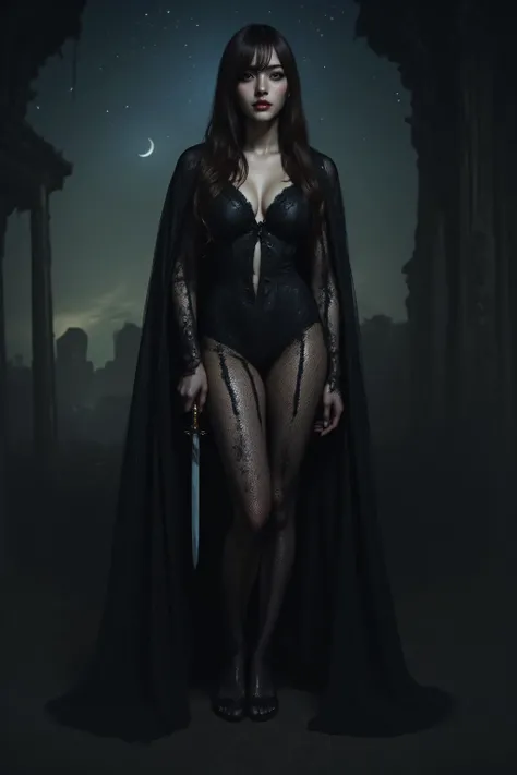 (((On the top floor of the Dark Castle:2.0))),((Night sky with constellations:2.0)),(((Gothic, dark horror atmosphere:2.0))),standing in the teacher's house,One female ghost,((super cute face taking a feather:2.0)),(Beautiful well-balanced face :2.0),((lon...