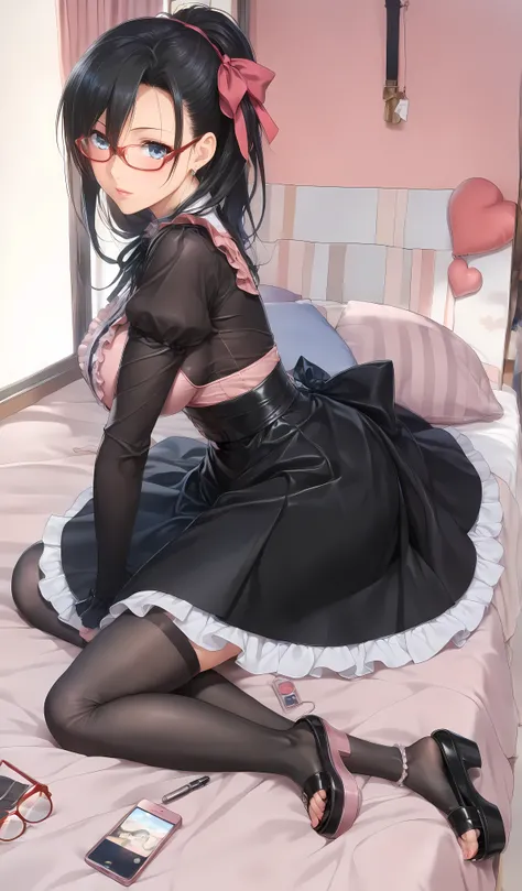 ((inspired by )),((inspired by Animation Style:1.5)),(masterpiece, best quality),beautiful, beautiful-woman, ((detailed face)).(full body:1.3).,
((black hair)), glasses, blue eyes, long hair, over-rim eye-wear,semi-rimless eye-wear, between eyes .(red-fra...