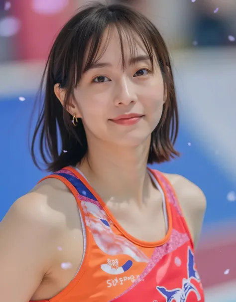 Kasumi Ishikawa,(Raw  Picture  real:1.6) live-action,Realistic stick,  Picture , Highest Quality, Diagonally( Cute girl 18 years old ),  bright smiles, 足先まで写った全身 Picture ,  slim figure up to the waist, ((( slender body))), (((Thin Waist))), face like a sal...