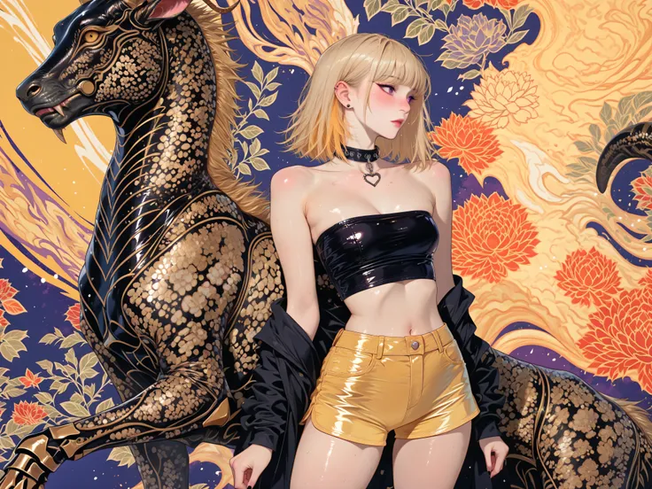 babe,miaomiao_liulifa,,Goth_EGirl,Wildlife, ((Best resolution)), ((high quality:1.2)), Work of art, 8k, extremely detailed, ((High detail:1.2)), Solo, asian girl, (yellow mini-shorts, crop strapless), (beautiful perfect face:1.23), Kizi，(eyes looking off t...