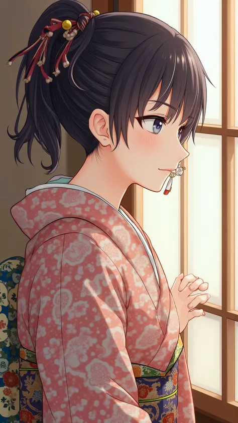 highdefinition images、Katsushika Hokusai manga(pretty eyes、Look at every detail、multi-colored hair below the arm)、 kimono that looks like a yukata 、Woman looking out of a window、葛飾北斎スタイルでhighdefinition images、Kimono beauty、顔のdetails、highest quality ukiyo-...