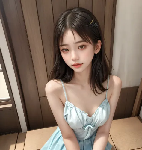 (かわいいyounger女の子),かわいいyounger女の子,(slender),slender,leg up,(short),short,skinny,(skinny:1.5),(thin body),thin body,(toddler wearing top_body:0.6),younger,(younger:1.5),Slender feet ,(Twin Tails),realistic,taken from above,lean forward,(small breasts),small b...