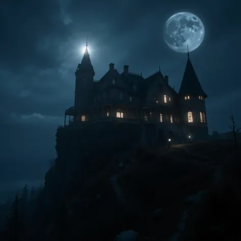 prompt ultra-realistic, photo-realistic, cinematic photography, cinematic lighting, dramatic shadows, intricate details and textures, physically-based rendering, 3D realism
A solitary Victorian mansion perched on a windswept cliff, moonlight illuminating ...