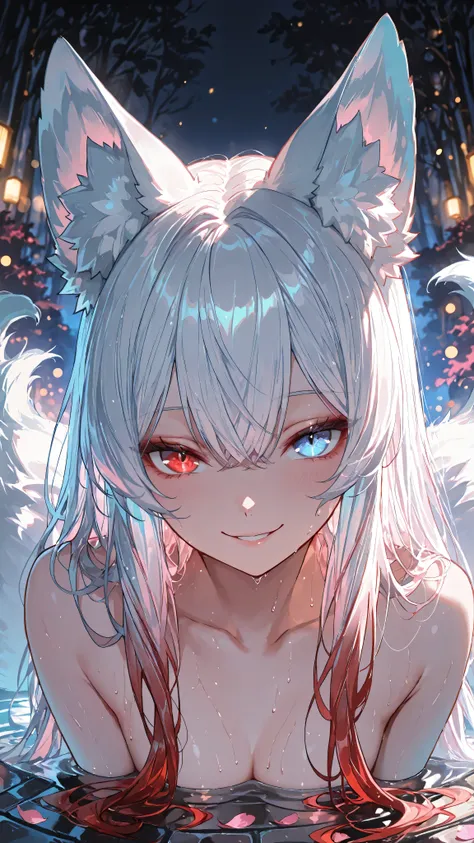 (masterpiece, best quality, 8k, ultra detailed, anime style, digital painting), 1 female, kitsune, (kemonomimi_mode, animal_ears, no_human_ears, only_animal_ears), (medium shot), (looking at viewer), (seductive expression), (mysterious smile), (moody light...