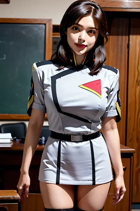 dark haired,Colossal Breasts Military Uniform,micro miniskirt,Splendid Thighs,long stockings up to the thigh,boots,Slender Even with Colossal Breasts,Facial expression priority,can you draw facial expressions clearly, clearly and delicately,Face Trimming P...