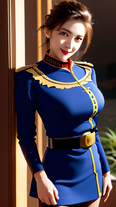 HighestのSmile Yan,30 years old,can you draw facial expressions clearly, clearly and delicately,can you draw a sharp expression in focus,real,Picture,Face Trimming Prohibited,Navy Blue Big Breasts Costume,Gold Embroidered Big Breasts One Point Outfit,mini s...