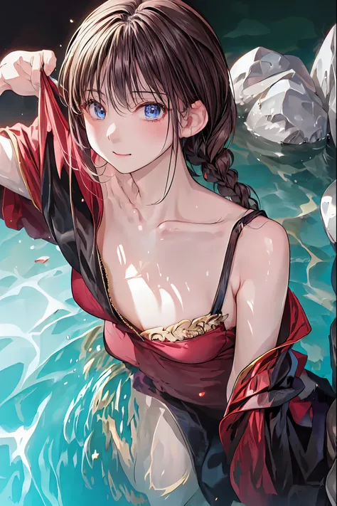 ((霧に包まれたHot Springsで、she reveals her true identity、魅惑的な眼差しでa person passing by々to be bewildered by))、(((((night)))))，霧深いHot Springs、Fascinating Phantom Fox、(((cuticles)))、(((Black Robe)))、Detailed Features and Expressions,Dance softly、((((Two little foxes)...