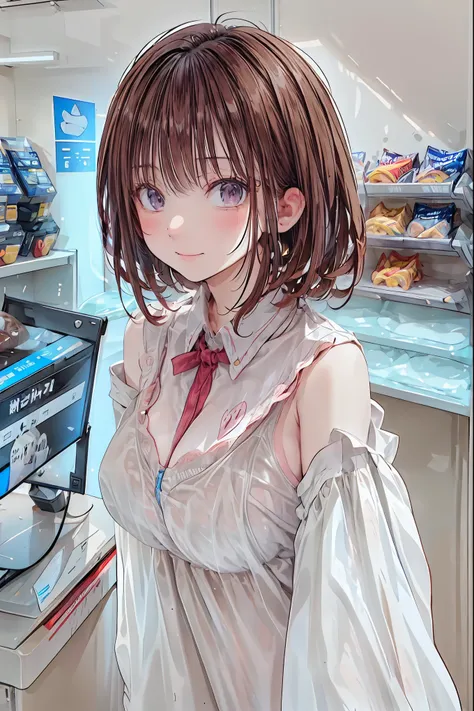 Convenience store in hell，girl clerk ，Customers with different shapes