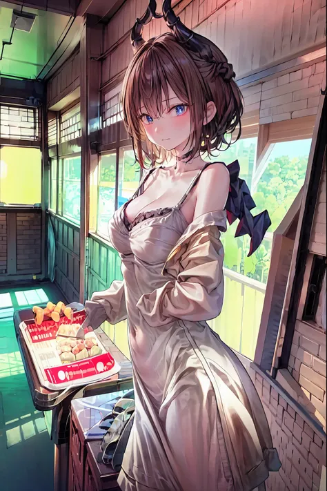 Convenience store in hell, Opening in the middle of the night, what lines up at the cash register are shadows that don't exist during the day, Satanic, clerk at a small liquor store has drunk, inhuman strange customer, hellish atmosphere, Vivid Color, Sad ...