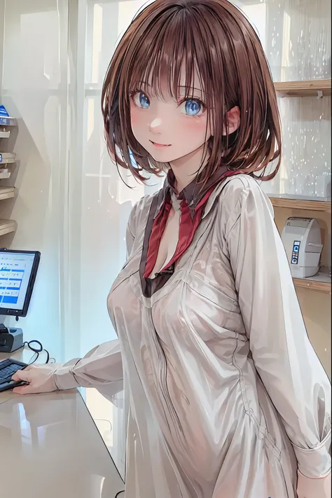 ((Highest Quality)), (very detailed), (High Definition CG Composite 8K Wallpaper), 高いly detailed,  高い-definition raw colbor photos, professional photo shoot,  Depth of Written Boundaries,Convenience store in hell，girl clerk ，Customers with different shapes...