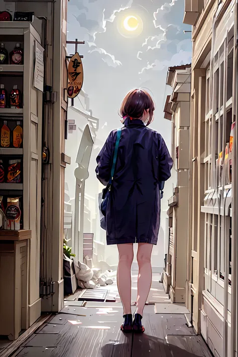 Convenience store in hell, midnight 12 o'clock，Opening in the middle of the night,dark interior， moonlight，meteor、空から降り注ぐmeteor、無数のmeteor群，Shop in the woods，There is only 1 house out there，Lots of guests，Halloween Night，Cosplay Group，1 girl，Tenteko Mai，dem...