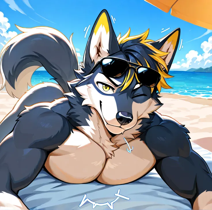 Masterpiece, best quality, amazing quality, absurd-res male, portrait, picturesque, no errors, sharp, clean, safe, masculine, masculine male, solo, anthro, wolf dog hybrid, wolf dog face features, wolf dog fur, fluffy controlled fur, golden yellow eyes, ch...