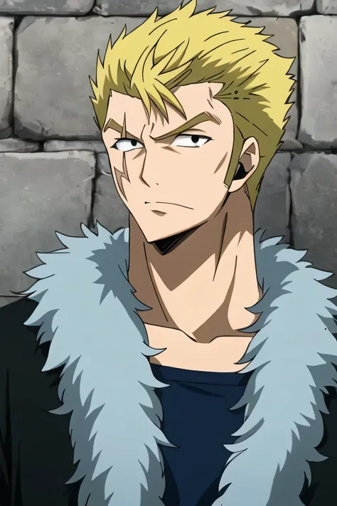 grey eyes,blonde hair, Laxus _dreyar,masterpiece, the best quality, illustration, a boy, Alone, male focus, looking at the spectator, clear line, shiny hair, blond hair, gray eyes