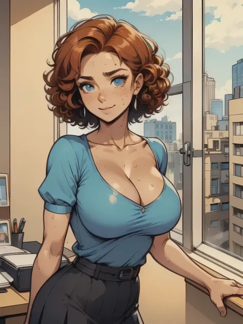 ( linhas absurdas, high definition, ultra fino, be careful with your hand ) Close-up of a thin woman, busty and athletic (secretary), 25 anos, 16k (( high definition )), sorriso lindo, olhar sedutor (( Looking at the spectator )), olhos azuis, secretary...